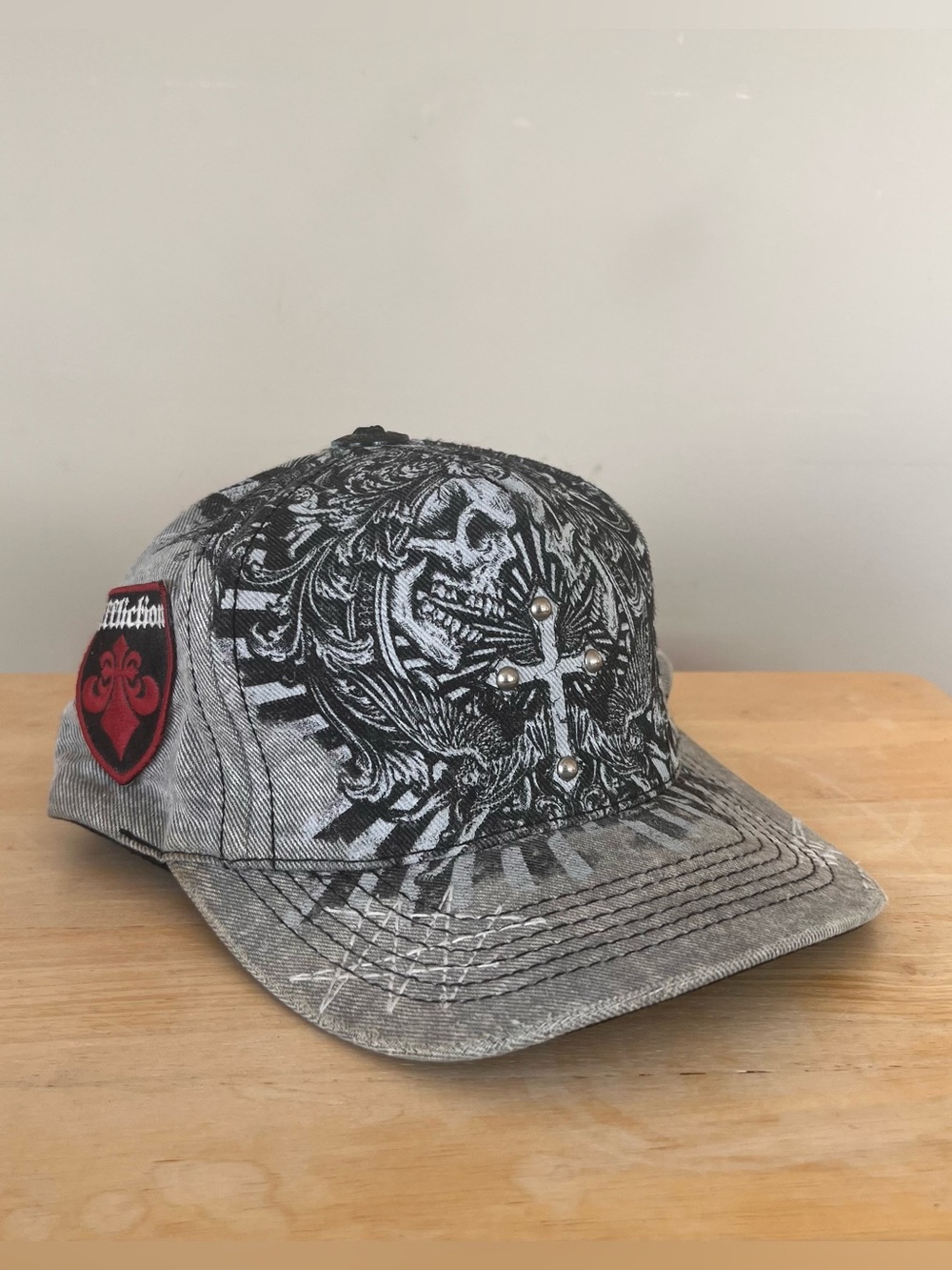 Y2K Vintage Affliction gothic skull cross embroidered trucker hat